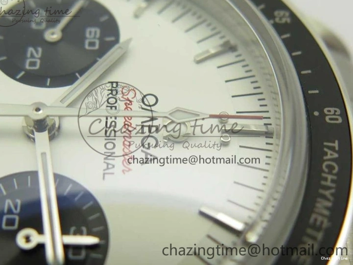 0318 WaterResistant Speedmaster SS Sapphire Crystal Panda White Black Dial on SS Bracelet Manual Winding Chrono Movement 7956